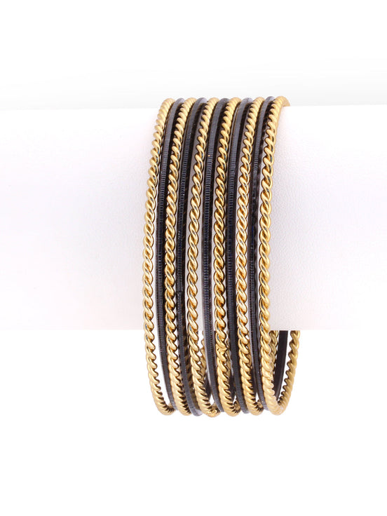 Black and Gold Mixed Bangles Set of 11pcs     