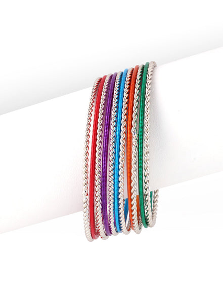 Multi and Silver Mixed Bangles Set of 11pcs