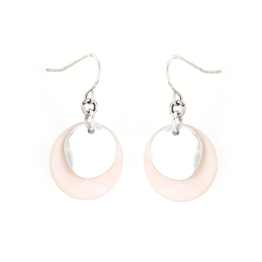 Silver-Tone Metal White Shell Round Earrings