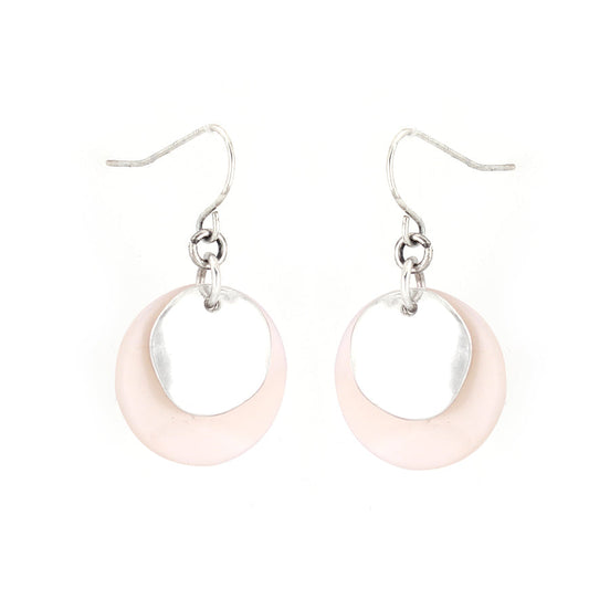 Silver-Tone Metal White Shell Round Earrings