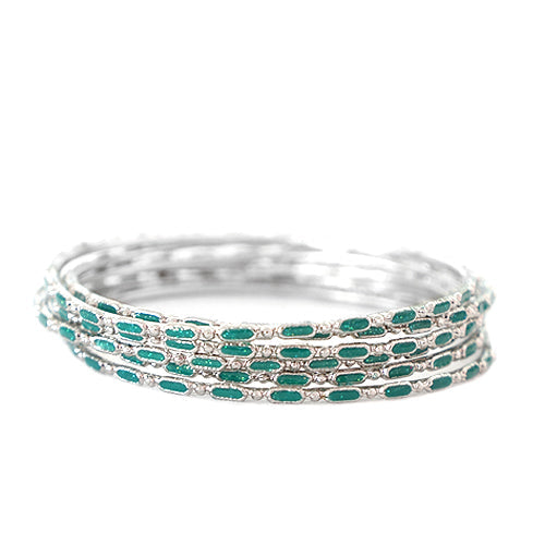 Blue Enamel Silver Bangles Set of 6pcs