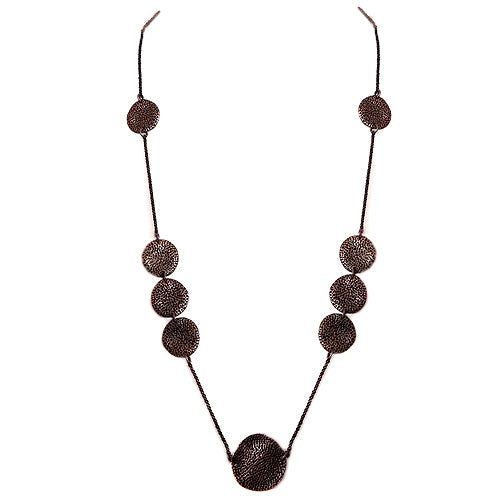 Copper Hammered Round Metal Long Necklace 