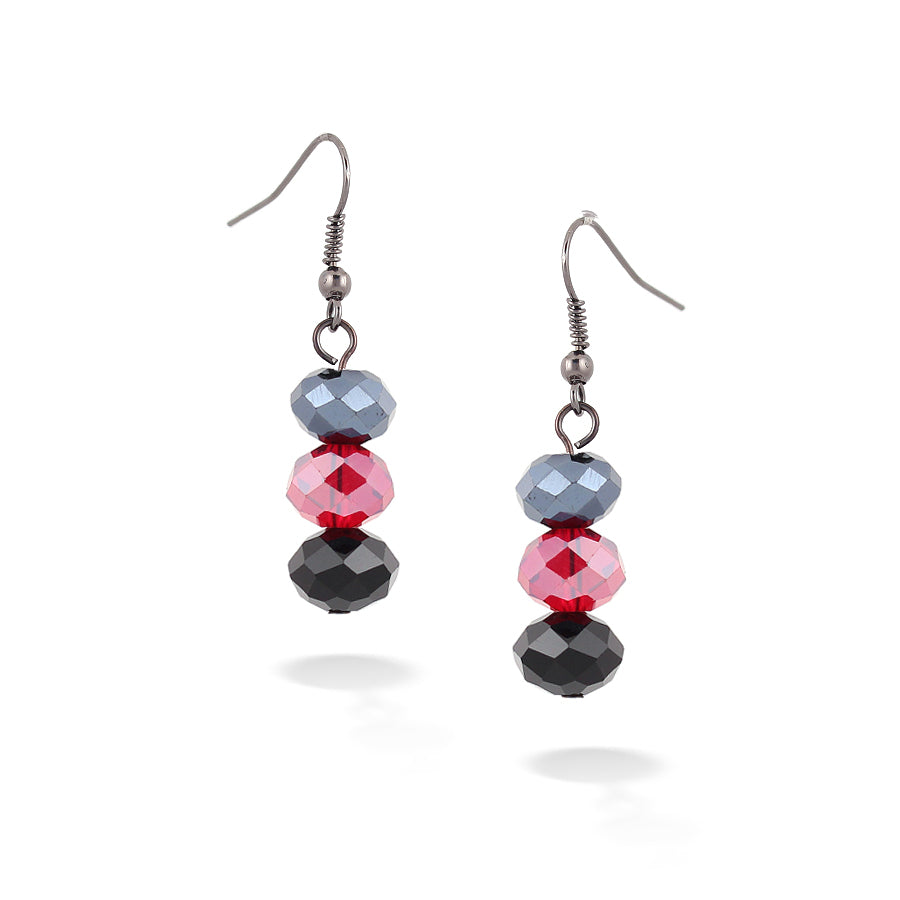 Rhodium -Tone Metal Black And Red Crystal Earrings