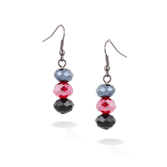 Rhodium -Tone Metal Black And Red Crystal Earrings