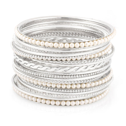 Ilver-Tone Crystal Pearl Set Of 20 Bangles
