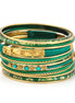 Gold-Tone Green Set Of 9 Bangles