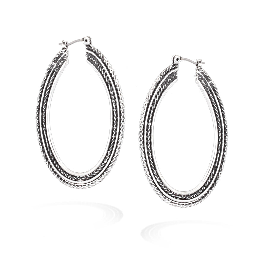 Silver-Tone Rope Oval Hoops Earrings