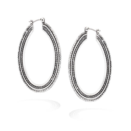 Silver-Tone Rope Oval Hoops Earrings