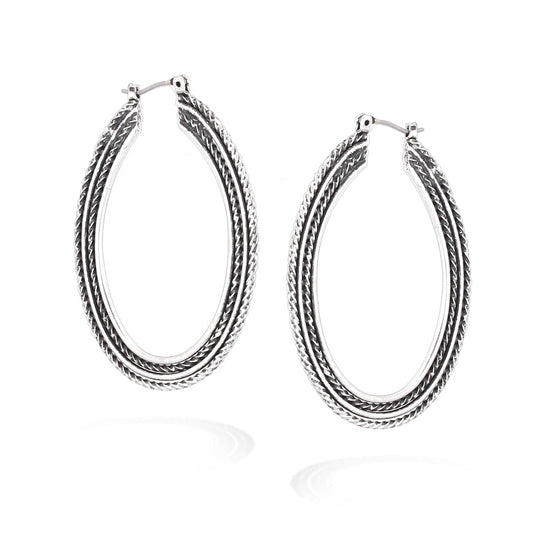 Silver-Tone Rope Oval Hoops Earrings