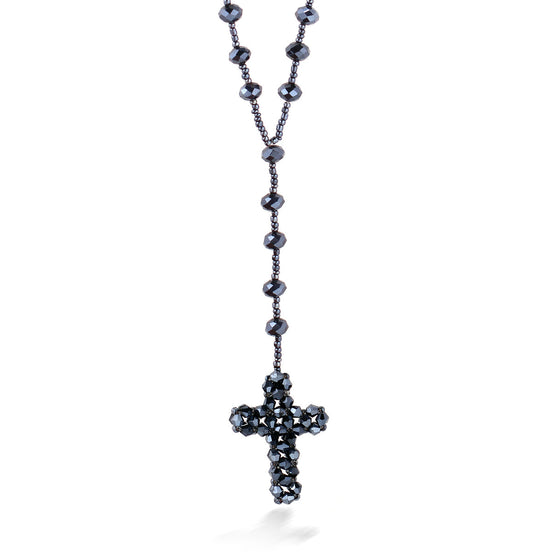 Hematite Crystal Bead Cross Necklace