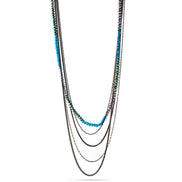 Silver Teal Mixed glass Beads and metal Five-Strand Long Necklace  #HNN92359_TEAL-SIL-OLIVE (TA4/R-TH16)