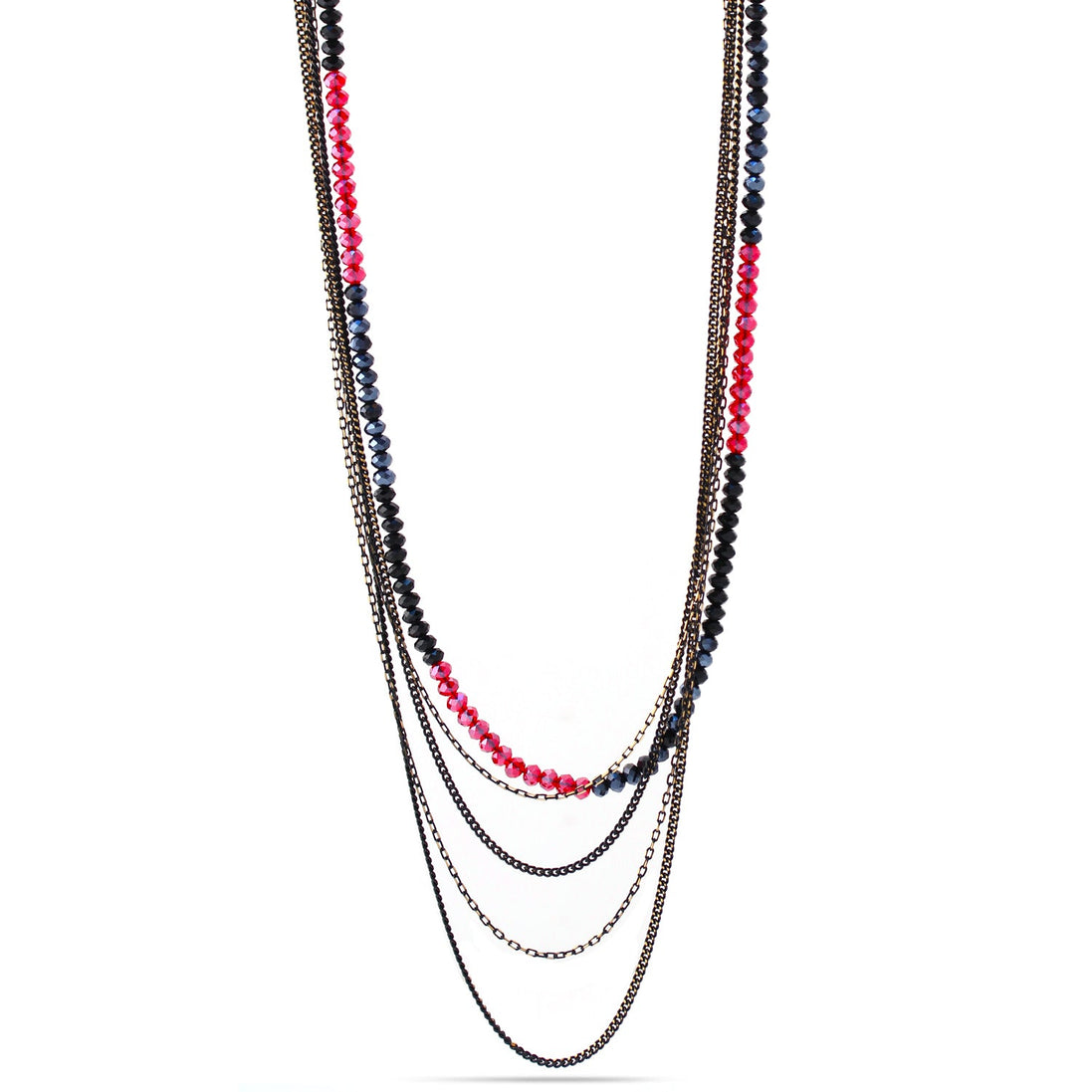 MULTI COLOR CLEAR AB AND TOPAZ MIXED BEAD FIVE-STRAND LONG NECKLACE  #HNN92359_CRY_AB-BLK_DIA-LT.C_A (TB6)