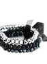 Jet Silver Mixed Glass Crystal with Black Bow Stretch Bracelet Set of 3pcs 