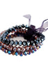 Purple Mixed Glass Crystal with Purple Bow Stretch Bracelet Set of 3pcs 