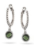 Silver Hoop Green Crystal Drop Earrings