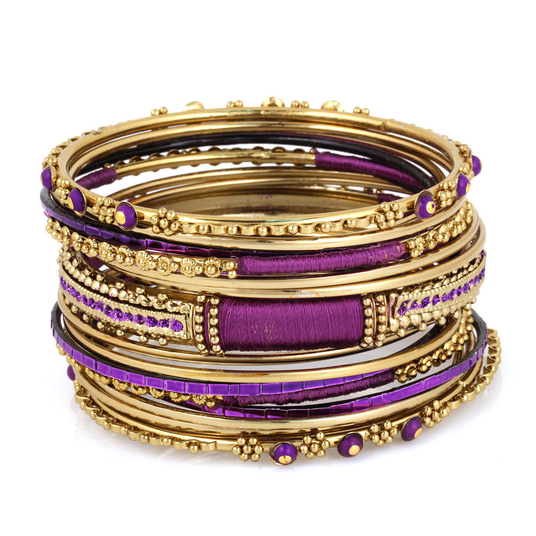 Gold And Purple 16 Pcs Indian Bangles Set