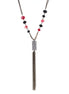 Black And Gold-Tone Metal Chain Red Black Bead White Crystal Tassel Necklace