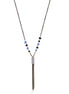 Black And Gold-Tone Metal Chain Blue Black Bead White Crystal Tassel Necklace