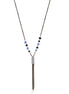 Black And Gold-Tone Metal Chain Blue Black Bead White Crystal Tassel Necklace
