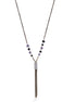 Black And Gold-Tone Metal Chain Amethyst Black Bead White Crystal Tassel Necklace