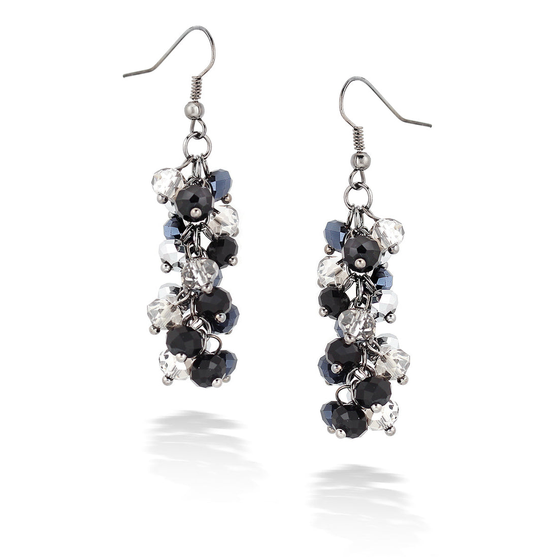 Silver-Tone Metal Silver And Black Bead Earrings