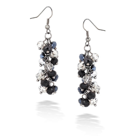 Silver-Tone Metal Silver And Black Bead Earrings