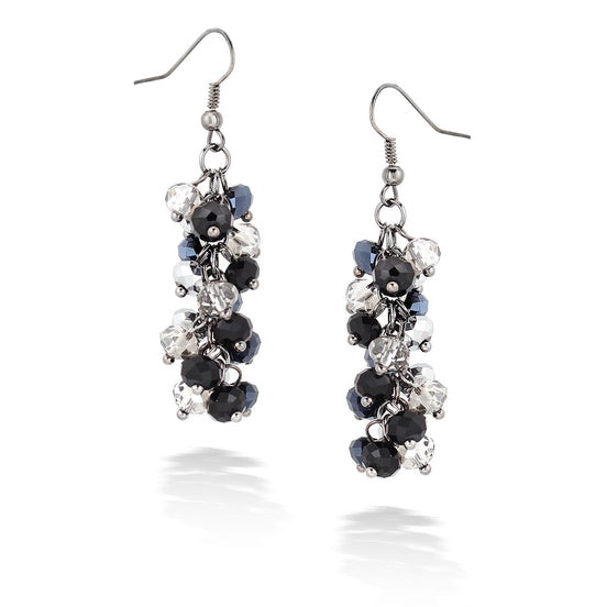 Silver-Tone Metal Silver And Black Bead Earrings