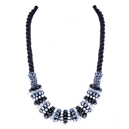 Jet and Hematite Mixed Bead Twist Cotton Rope Necklace