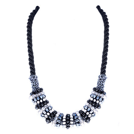 Jet and Hematite Mixed Bead Twist Cotton Rope Necklace