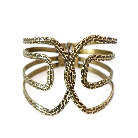 Flower Pattern Design Antique Gold Hinged Bracelet