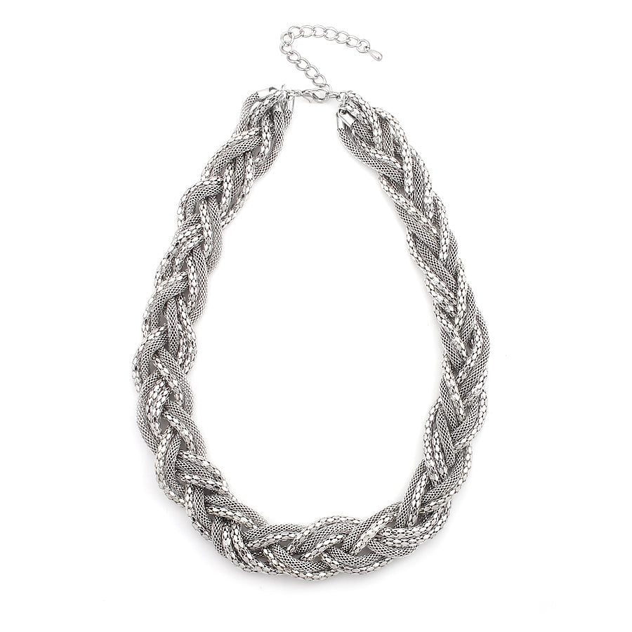 Rhodium-Tone Metal Twisted Chain Necklace
