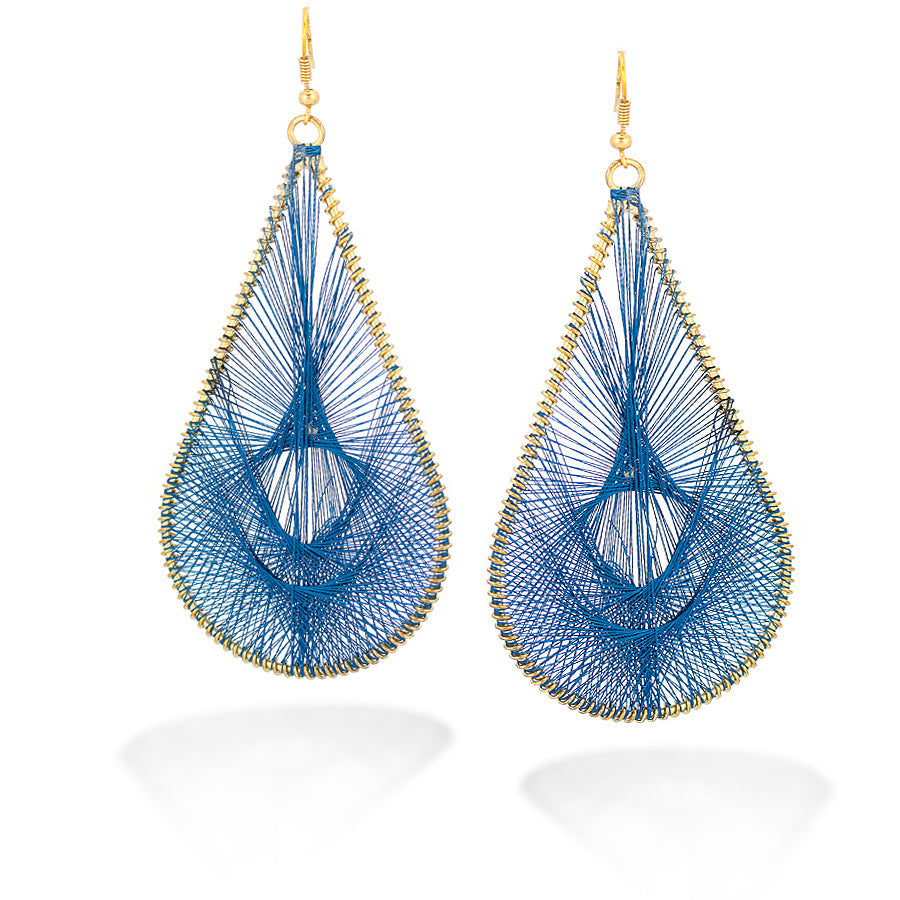 Gold-Tone Blue Thread Teardrop Earrings