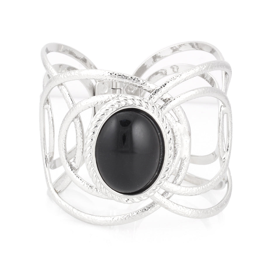 Rhodium-Tone Black Stone Bracelets