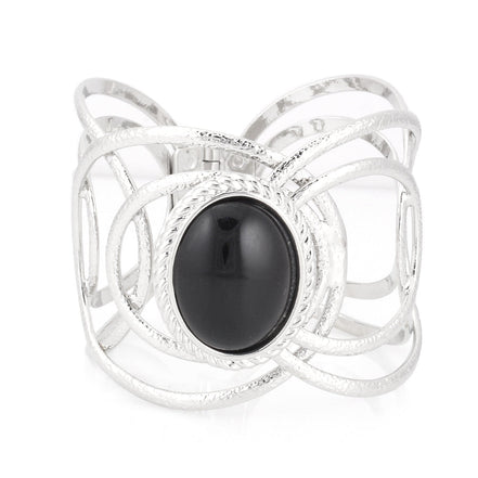 Rhodium-Tone Black Stone Bracelets