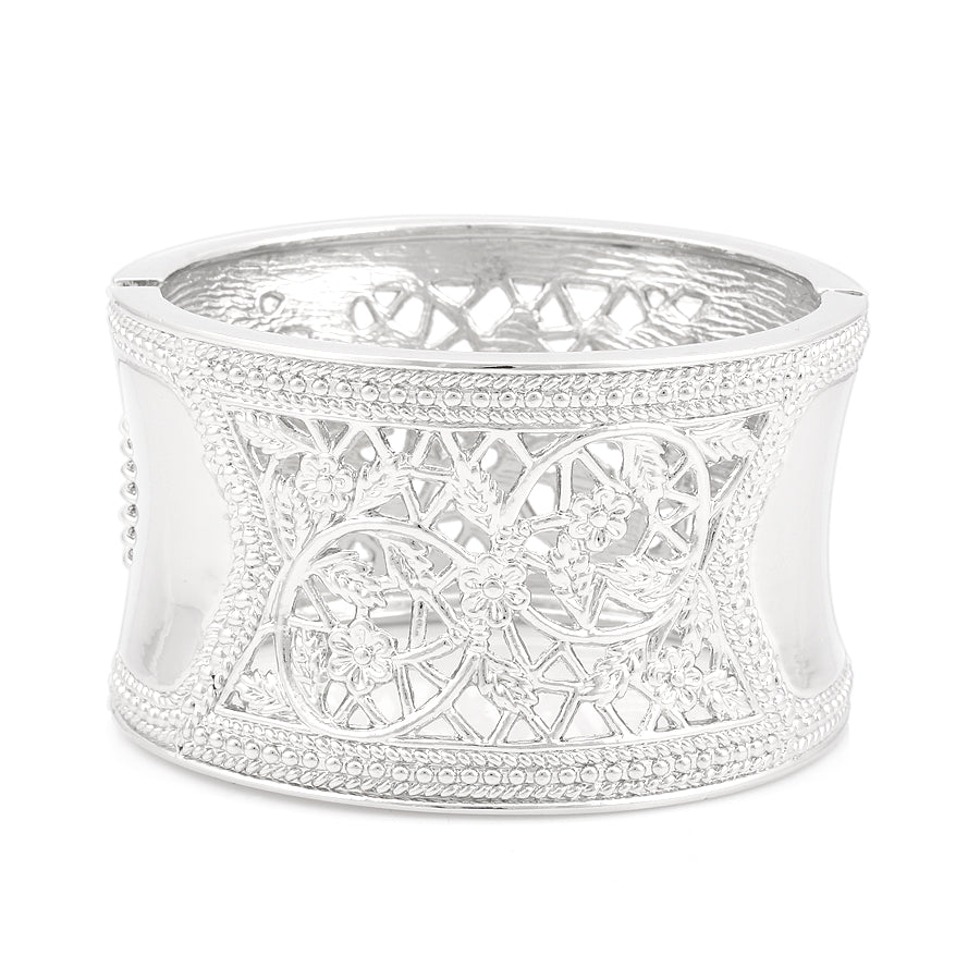 Rhodium-Tone Filigree Hinged Bracelets