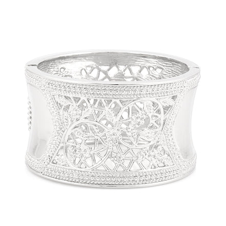 Rhodium-Tone Filigree Hinged Bracelets