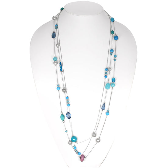 SILVER AND TURQUOISE BEADS LAYERED NECKLACE #KN8199 S/TURQ (LD5)