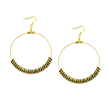 Jet Glass Crystal 50mm Gold Round Earrings 