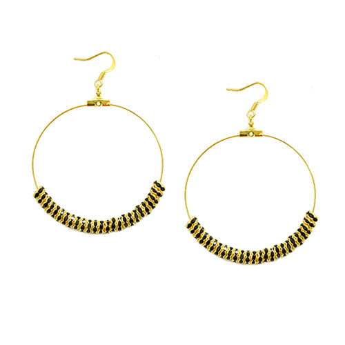 Jet Glass Crystal 50mm Gold Round Earrings 