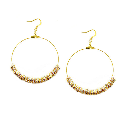 Violet Glass Crystal 50mm Gold Round Earrings 