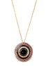 Black Round Bead with Copper and Gold Chain Round Pendant Long Necklace