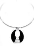 Black Enamel Oval Shape Siver Choker Necklace