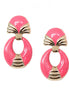 Fuchsia Enamel Oval Shape Gold Stud Earrings