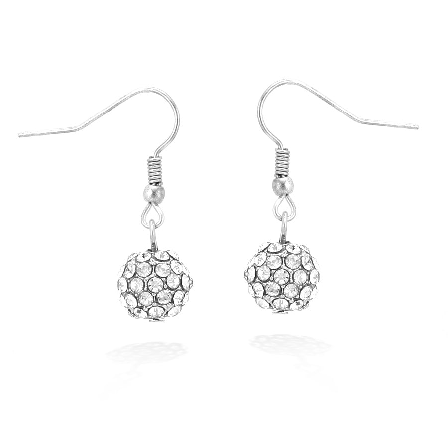 Silver-Tone Round Crtstal Earrings