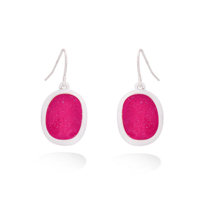 White-Metal Fucshia Glittering Earrings