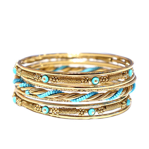 Twist Beaded Set of 9 PCS Gold Indian Bangles  