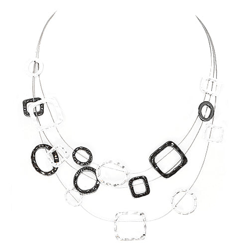 Silver and Hematite Geometric Illusion Necklace 