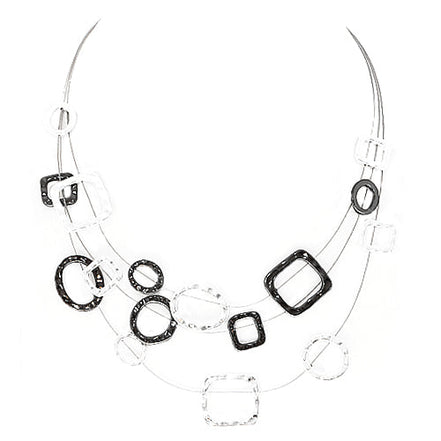 Silver and Hematite Geometric Illusion Necklace 