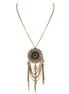 Delicate Flower with Rhinestone Gold Tassel Long Necklace