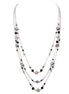Gray and Black Mixed Bead with Clear Fireball Three-Strand Silver Necklace